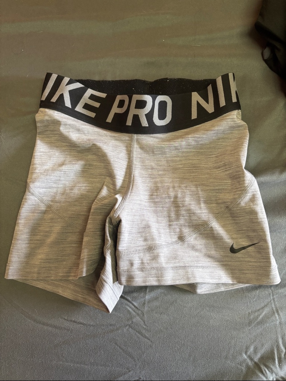 Nike Pro Light Gray Women's Bike Shorts with Black Waistband